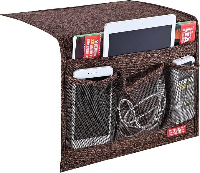Linen 4 Pockets Bedside Caddy, Bedside Storage Organizer by ZAFIT