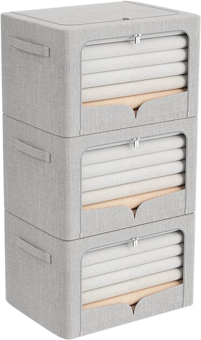 FHSQX 3 Pack Clothes Storage Bins Foldable Metal Frame Storage Box Extra Large by FHSQX