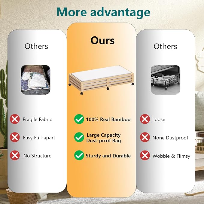 Bamboo Under Bed Storage Containers- Underbed Organizer - Image 4