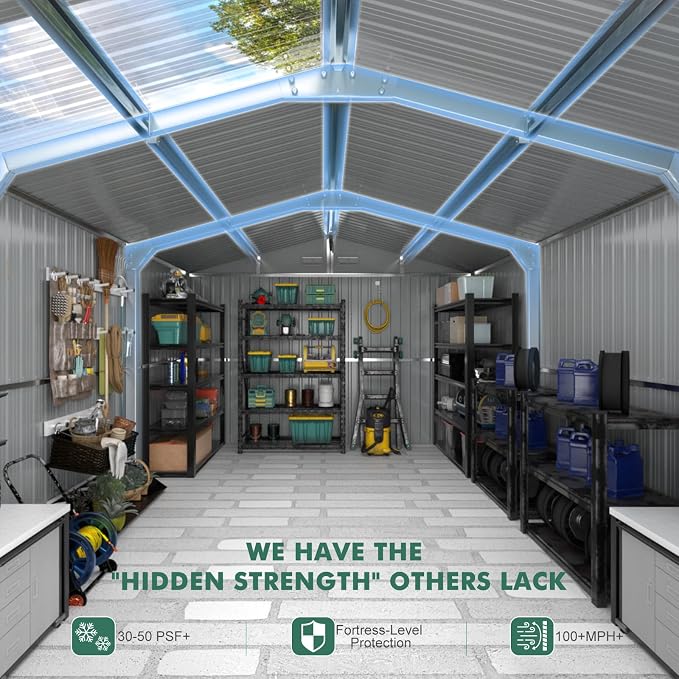 Metal Shed 10x16 FT with Floor Frame Kit, Big with Heavy-Duty Reinforced Steel - Image 6