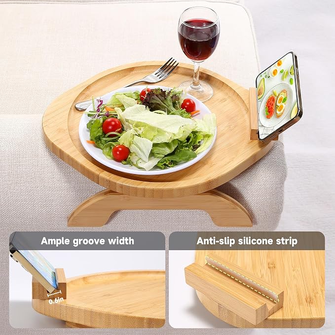 Couch Arm Tray Table, Bamboo Clip-on Couch Arm Tray - Image 5