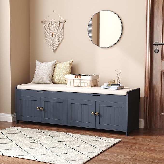 HOMEFORT 54.4" Shoe Bench with Lift Top Storage, Entryway Bench with Cushioned - Image 2
