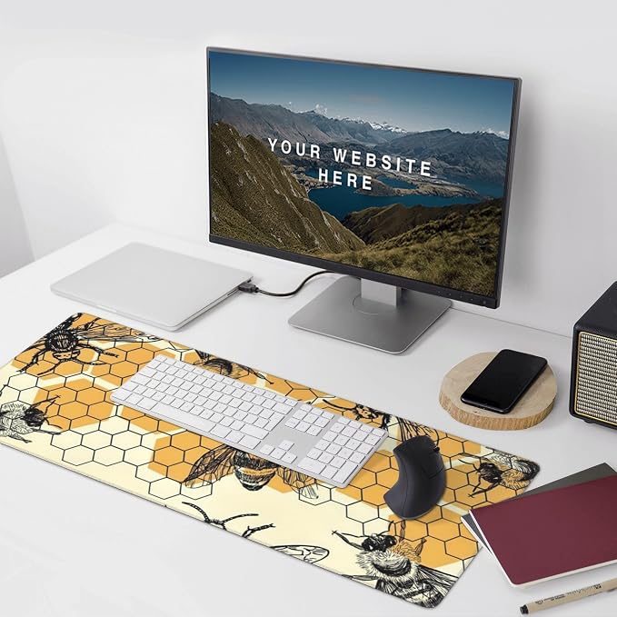 Bee and Honeycomb Large Mouse Pad, Vintage Aesthetic Gaming Desk Mat, XXL - Image 9
