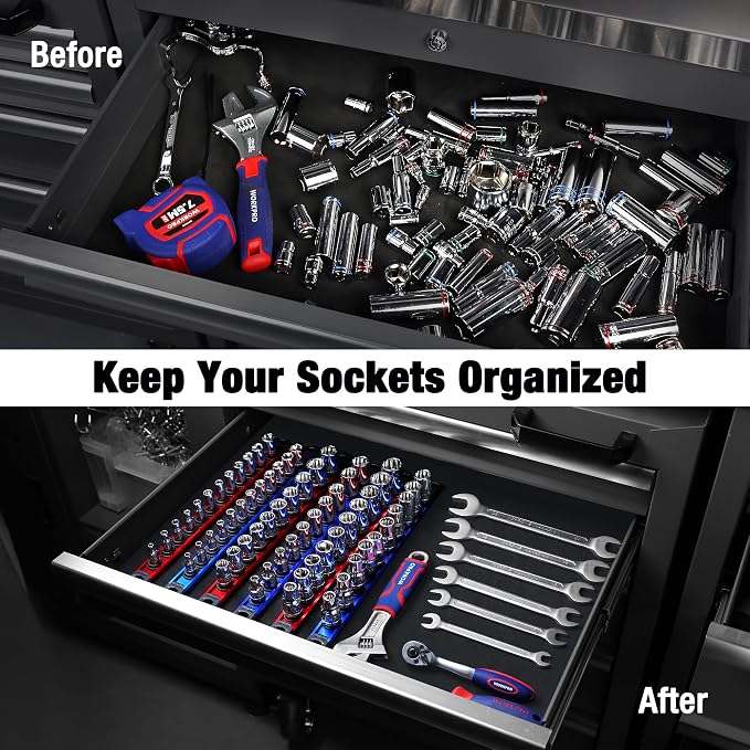 WORKPRO Magnetic Socket Organizer, 1/4-Inch Drive Aluminum Alloy Socket Rail - Image 2