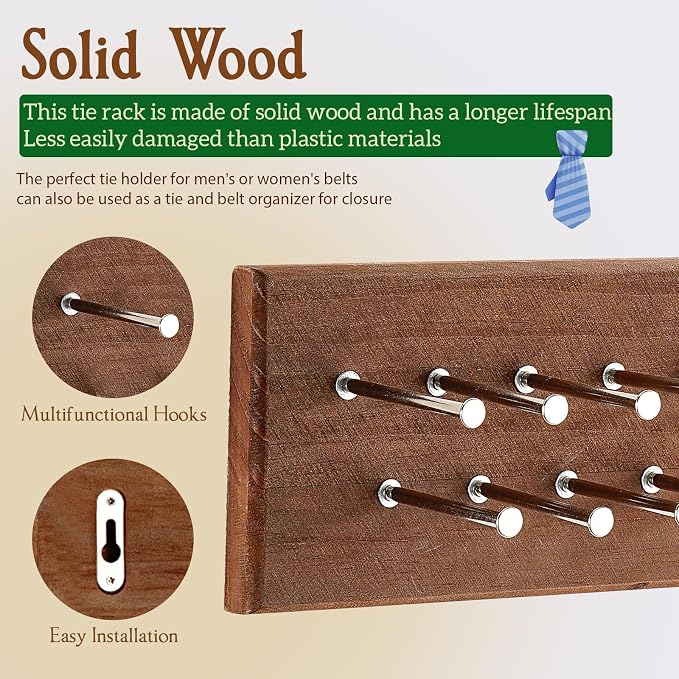 TreeHouse London Tie Rack Organizer – Holds 40 Large Ties – Solid Wood & Sturdy - Image 2