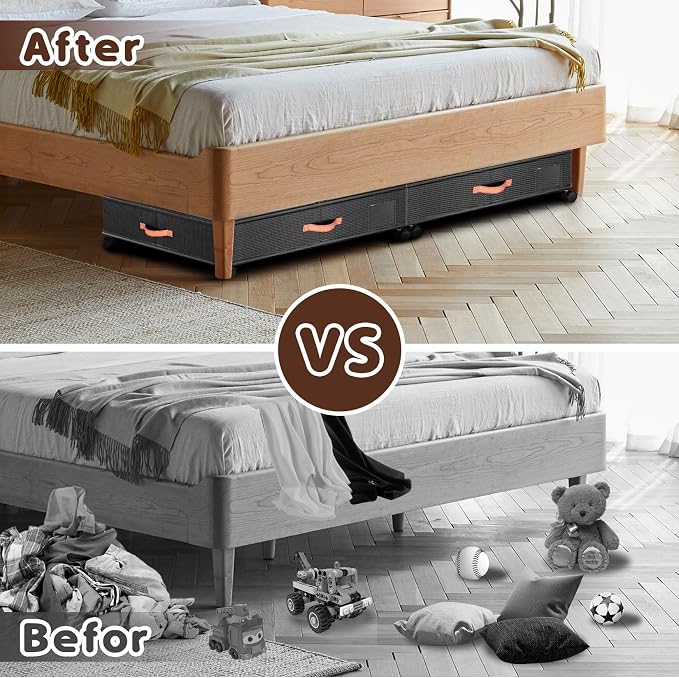 Under Bed Storage with Wheels 2-Pack, 60L Clear Lids & Labels, Rolling Storage - Image 6