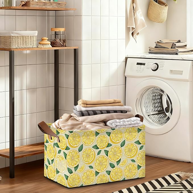 Lemon Storage Bin with Handles, Basket Storage Organizer - Image 7