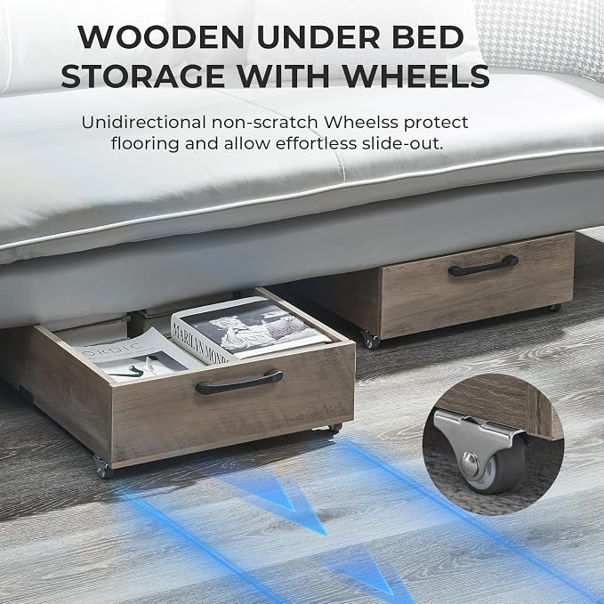 Under Bed Storage with Wheels, Composite Wood Organizer - Image 2