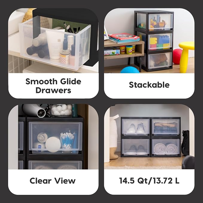 IRIS USA 14.5 Qt. Plastic Drawer Storage Organizer Stacking Drawers, Stackable - Image 4