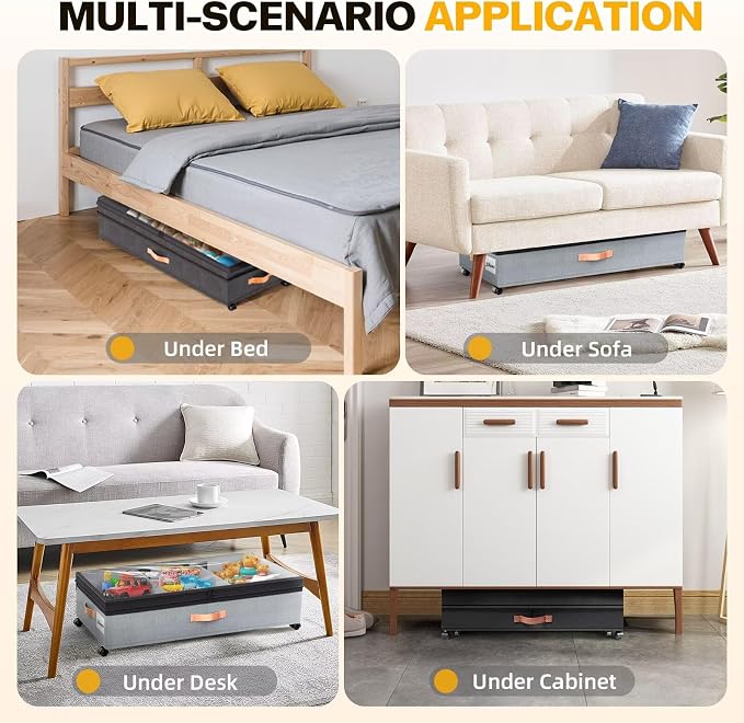 Under Bed Storage with Wheels, 2 Pack XXL Rolling Storage Containers - Image 7