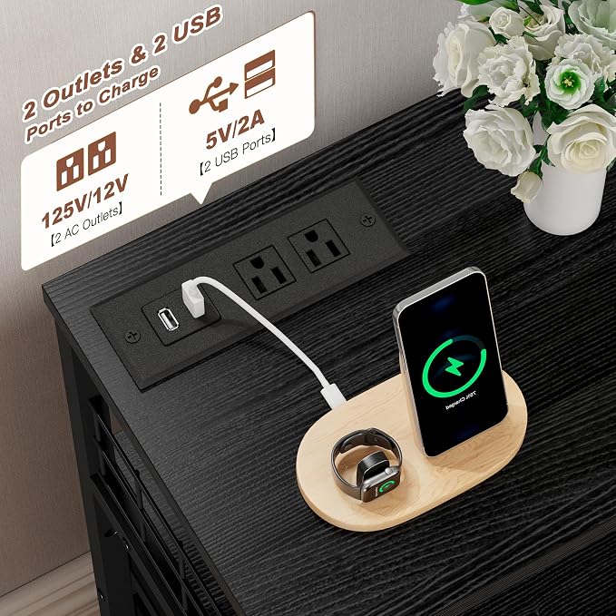 EnHomee 21.8" W Black Nightstand Set of 2, Night Stand - Image 4