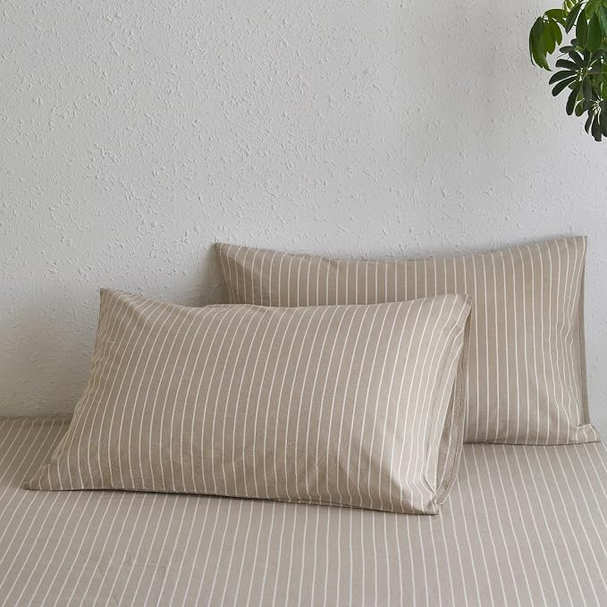 MooMee Bedding Pillowcases Striped Pack of 2 100% Washed Cotton Linen Like - Image 2