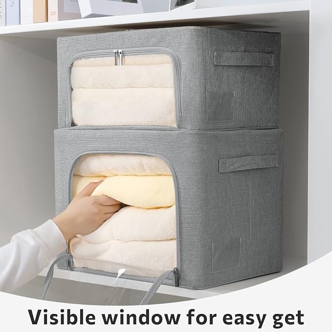 FHSQX 2 Pack Clear Window Storage Bins Foldable Fabric Storage Bins Boxes - Image 5