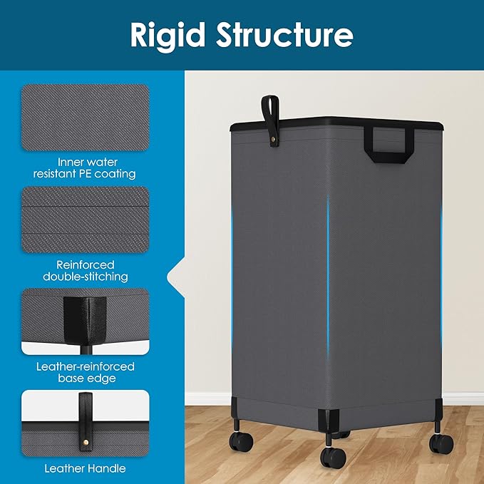 Laundry Basket with Wheels 105L, Large Rolling Laundry Hamper with Removable Bag - Image 4