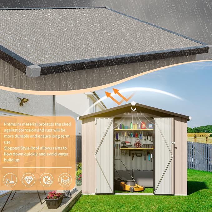 8x6 FT Outdoor Storage Shed, Metal Tool Sheds, Waterproof Outside Storage Shed - Image 5