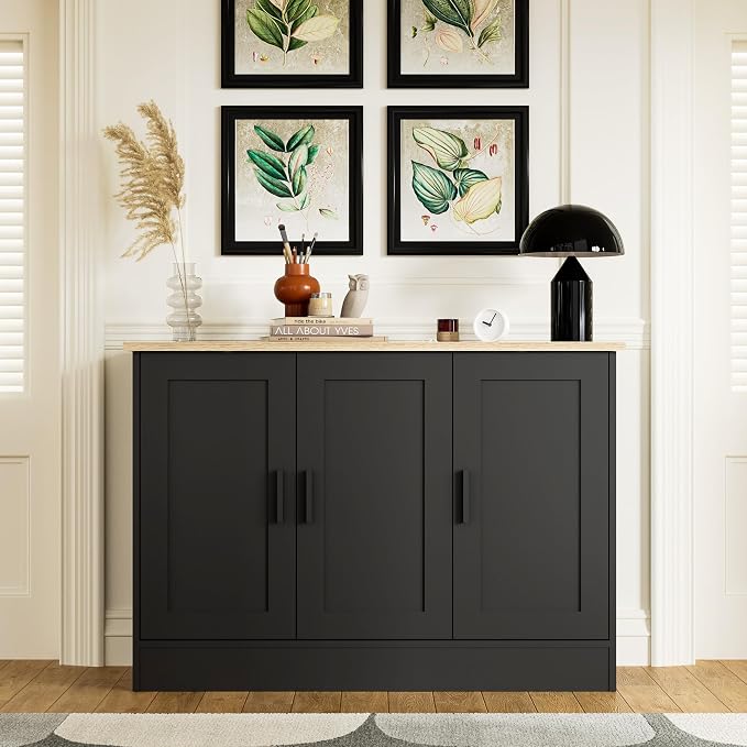 Anystyle 43.3”W Black 3 Door Buffet Cabinet, Coffee Bar - Image 4