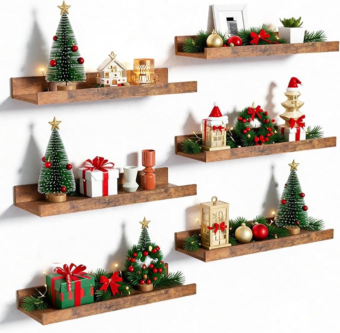 upsimples Floating Shelves for Wall, Wall Shelves for Decor Storage Set of 6 by upsimples