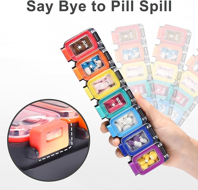 Fullicon Moisture Proof Pill Organizer 2 Times a Day, Large 7 Day Box, Spill - Image 5