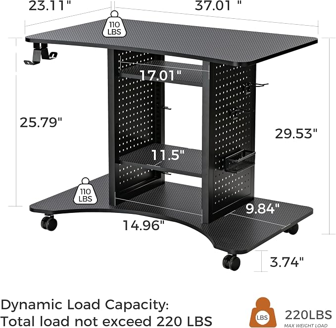 EUREKA ERGONOMIC Computer Gaming Desk, Mobile Computer Cart - Image 3