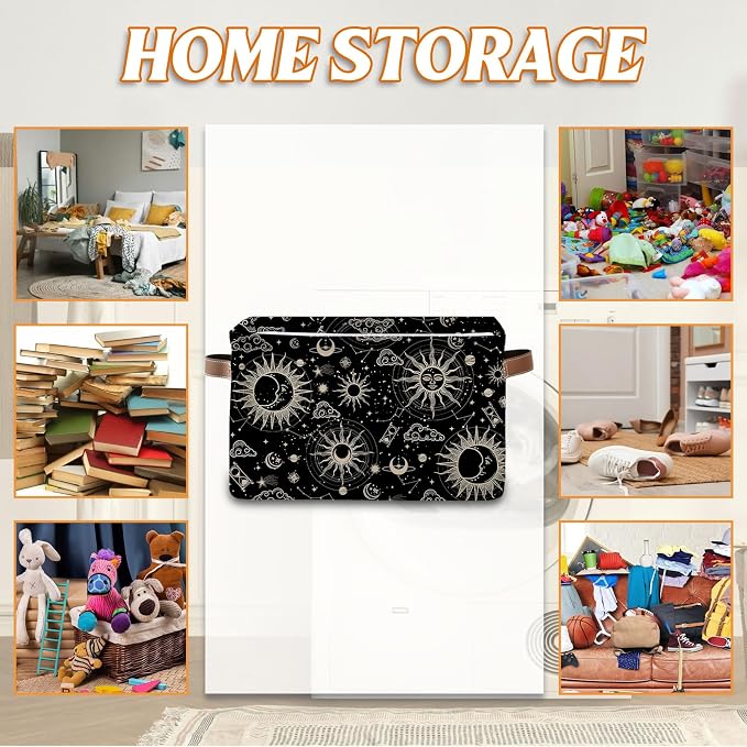 Rectangle Black Sky Nursery Storage Basket, Collapsible Storage Box Bin - Image 4
