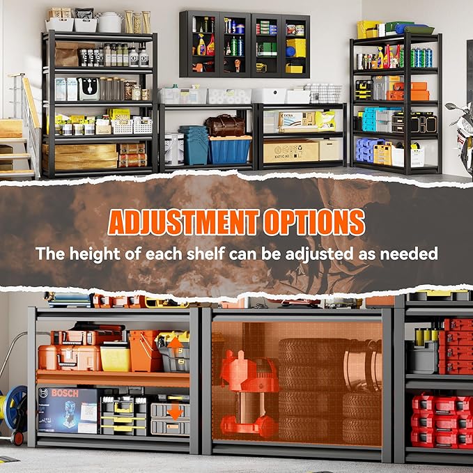 48" W Storage Shelves 2500LBS Garage Shelving Heavy Duty 5 Tier Adjustable - Image 5