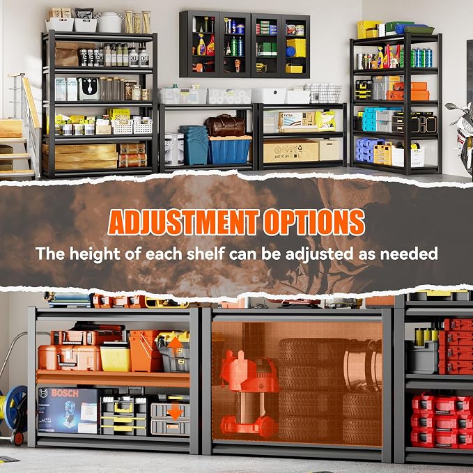32" W Storage Shelves 2500LBS Garage Shelving Heavy Duty 5 Tier Adjustable - Image 5