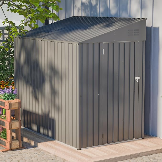 4x7 FT Outdoor Storage Shed, Lean to Lockable Metal Garden Shed Steel - Image 5
