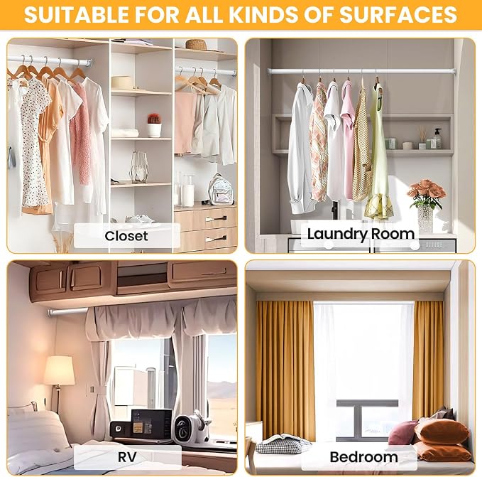 2 Pack Closet Rods for Hanging Clothes, 17-69 Inch No-Cut Stepless Adjustable - Image 7