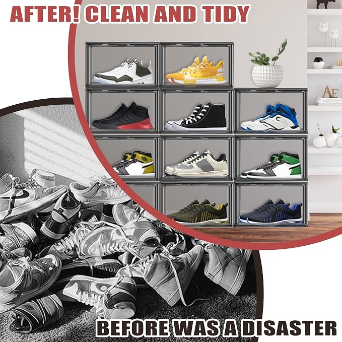 Large Shoe Organizer for Closet Clear Storage Box Sturdy Plastic Stackable Shoe - Image 7