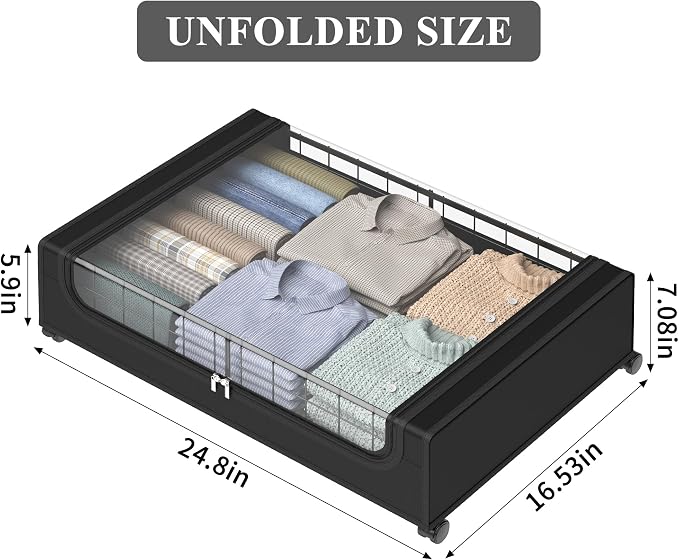 Under Bed Storage with Wheels and Cover, 360° Rolling Under Bed Metal Drawers - Image 3