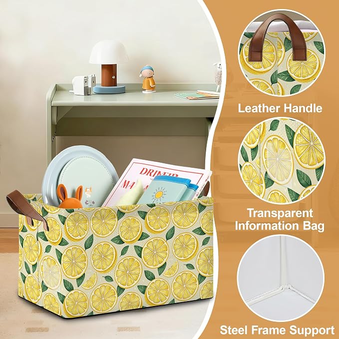 Lemon Storage Bin with Handles, Basket Storage Organizer - Image 3