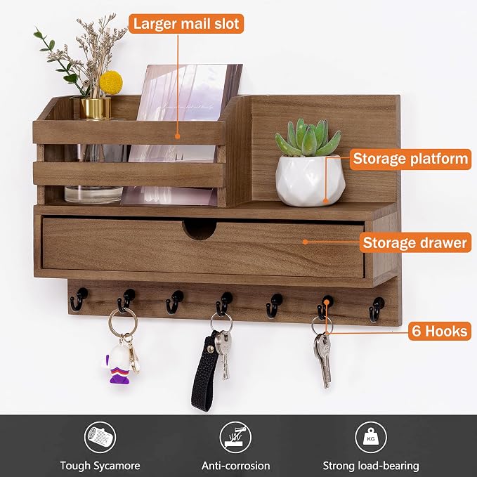 Key and Mail Holder for Wall, Mail Organizer Wall Mount - Image 3
