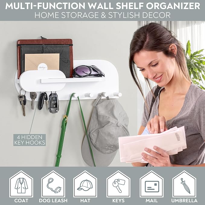 White Solid Wood Mail and Key Holder - Image 2