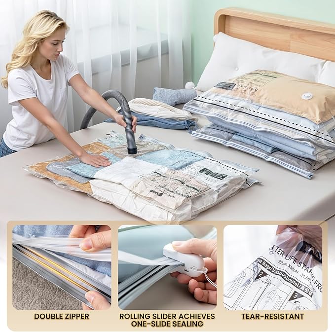 TAILI 6 Pack Vacuum Storage Bags, LONG SIDE ZIP, Storage Bulky Beddings - Image 5