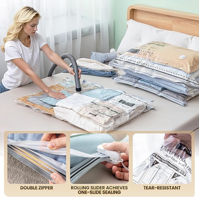 TAILI 10 Pack Vacuum Storage Bags, LONG SIDE ZIP, Vacuum Seal Bags - Image 6