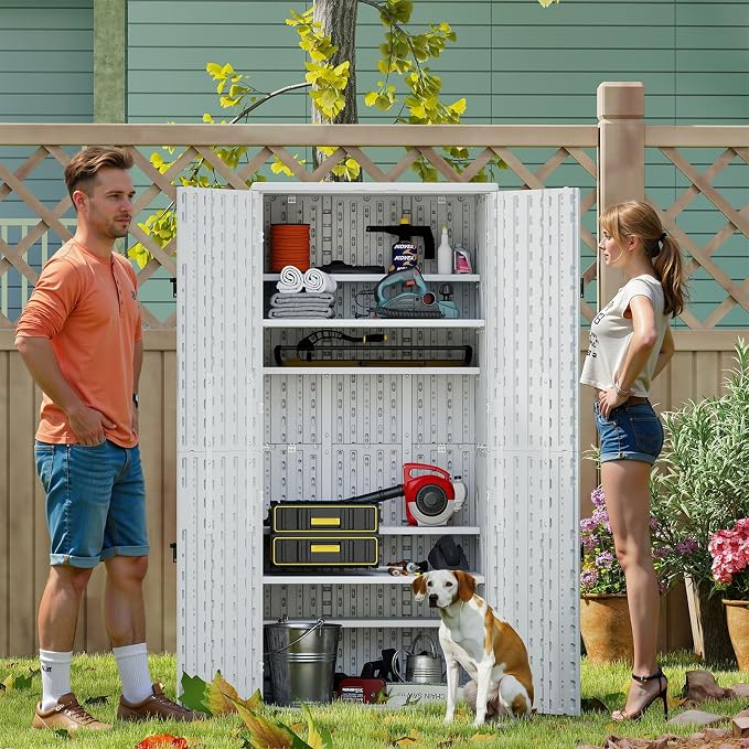Outdoor Storage Cabinet with 4 Shelves, 31.5" x 23.23" x 66.22" White - Image 5