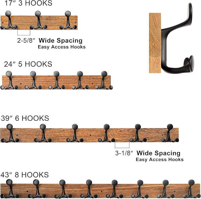 SKOLOO 24-Inch Wood Burnt Coat Rack Wall Mount - Image 6