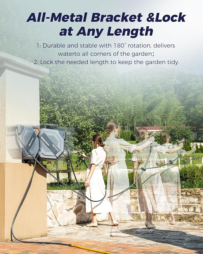 Retractable Garden Hose Reel 1/2 in x 175 ft Professional Metal Bracket & - Image 7