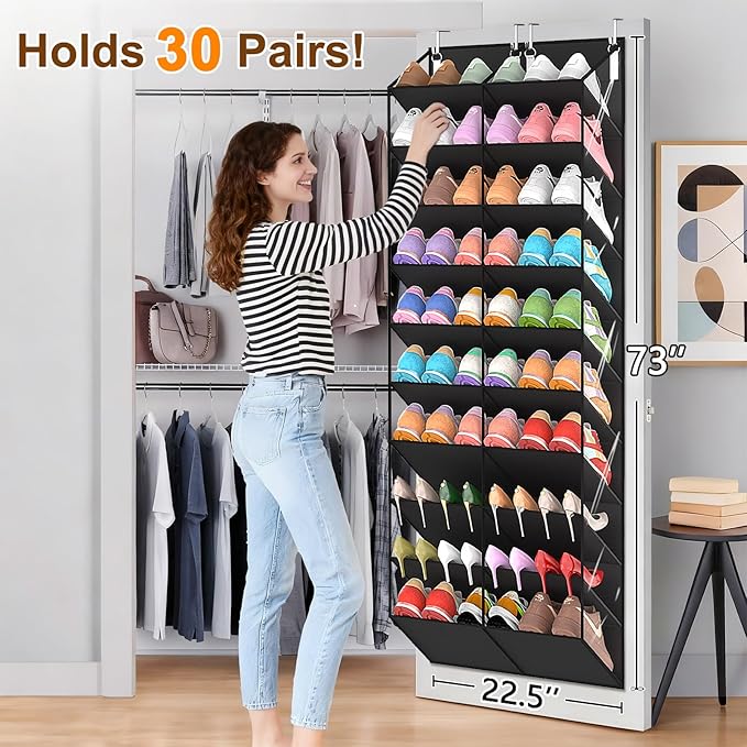 30 Pairs Over the Door Shoe Organizer, 10-Tier Door Shoes Rack Storage - Image 2