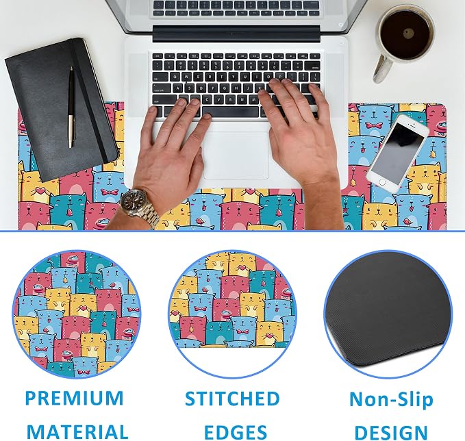 Kawaii Colorful Cats Desk Mat, Large Gaming Mouse Pad, Non-Slip Rubber Base - Image 3