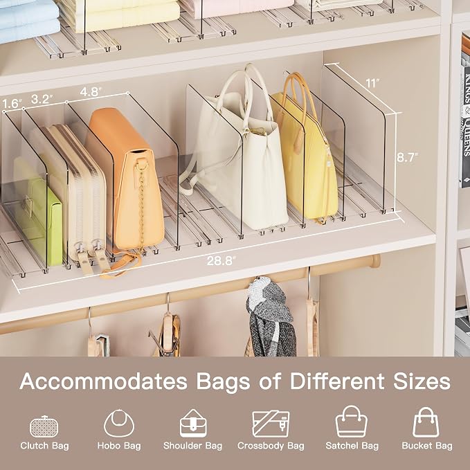 Criusia Adjustable Closet Purse Organizer Rack – 28.8" Extra-Long Shelf Divider - Image 6