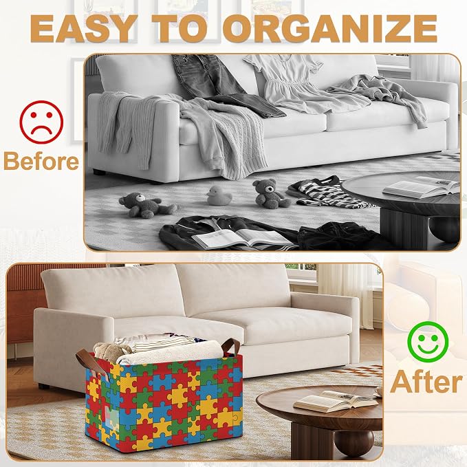 Jigsaw Storage Bins with Handles, Collapsible Storage - Image 4