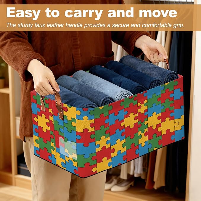 Jigsaw Storage Bins with Handles, Collapsible Storage - Image 6