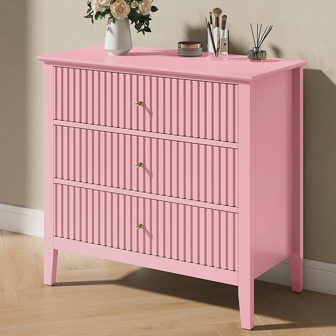 RoyalCraft Fluted 32 inch Wide Nightstand Set of 2, Large Pink Nightstand - Image 6