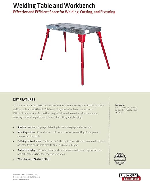 Lincoln K5334-1 Portable Welding Table Folding Workbench 21" x 44" - Image 2