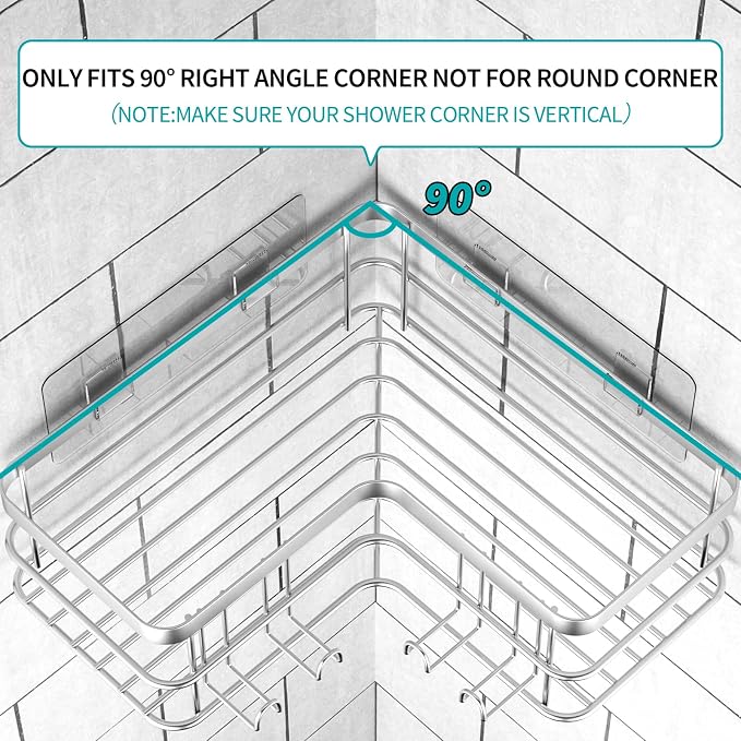 Yazoni Corner Shower Caddy, Adhesive Shower Shelves No Drilling, Rustproof - Image 5