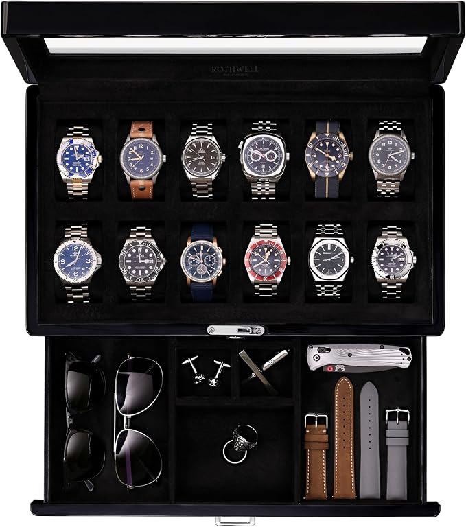 ROTHWELL 12-Slot Piano Black Watch Box by RothwellSanFrancisco