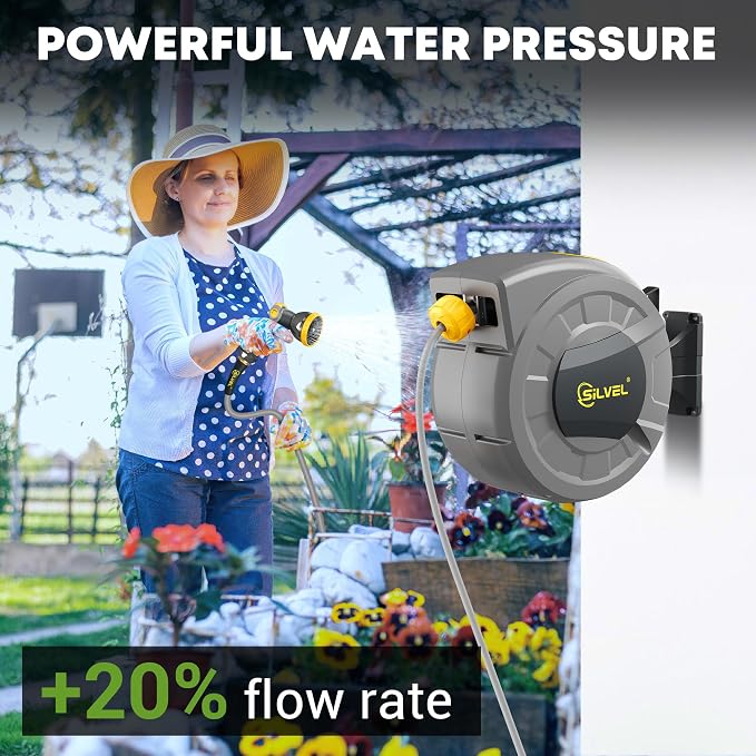 SILVEL 1/2 in x 110 FT Retractable Garden Hose Reel, UV Resistant Heavy Duty - Image 8