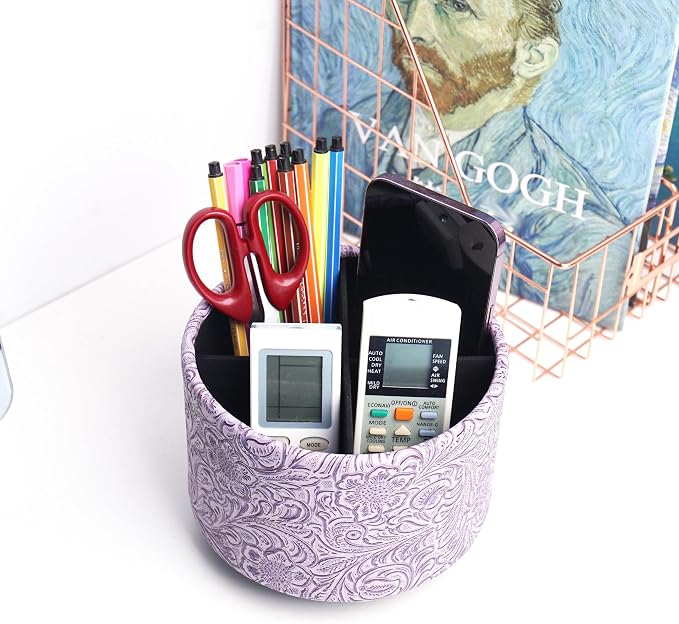 lizimandu Round Leather Art Supply Organizer, Remote Control Holder, 360 Degree - Image 6