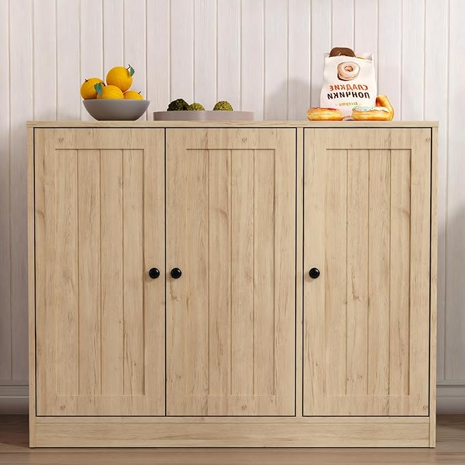 Buffet Cabinet with 3 Door, Kitchen Storage Cabinet with Adjustable Shelf by Furnify